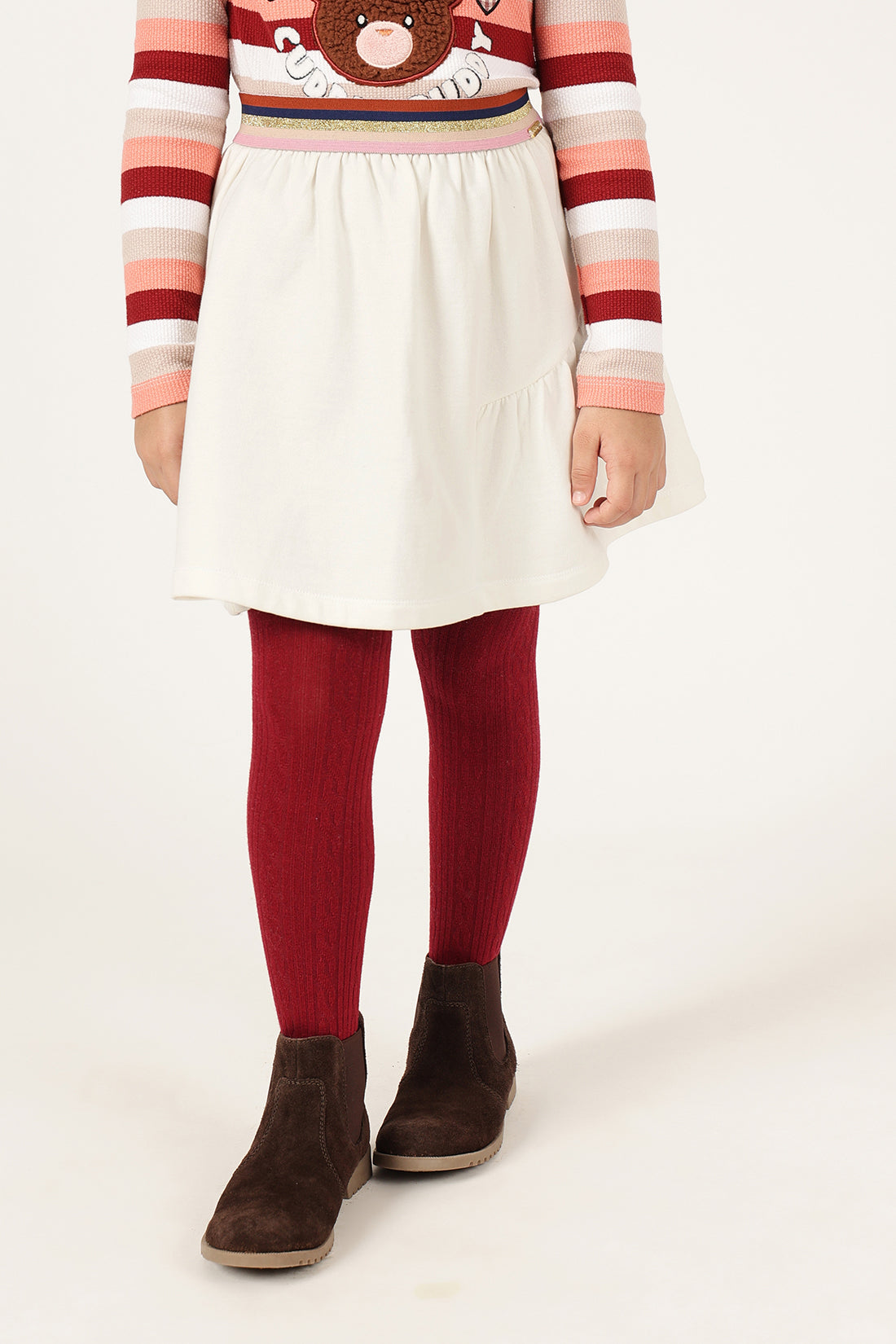 Girls Off White Cotton Fleece Woven Skirt