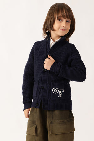 One Friday Boys Navy Blue Knit Cardigan