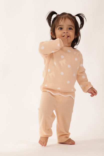 Baby Girls Peach Polka Dot Knit Sweater