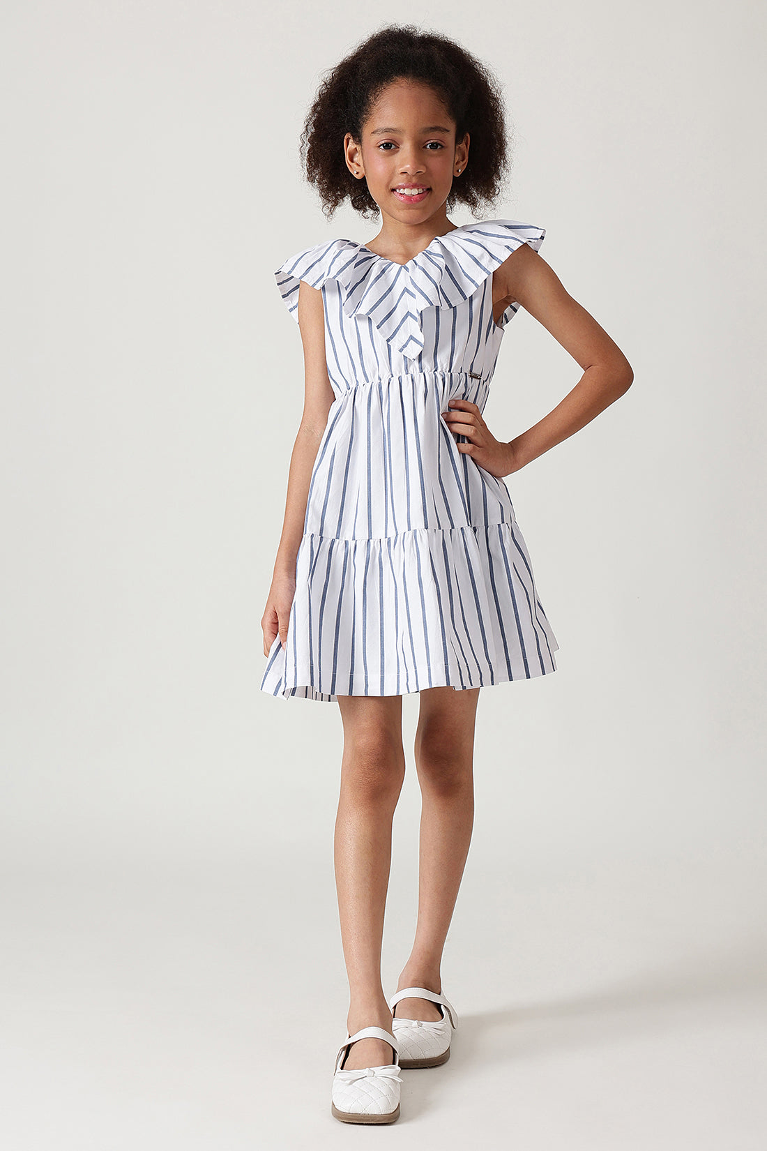 Girls White Striped Dress