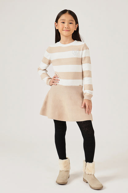Girls Striped Cotton Knit Full Sleeve Dress