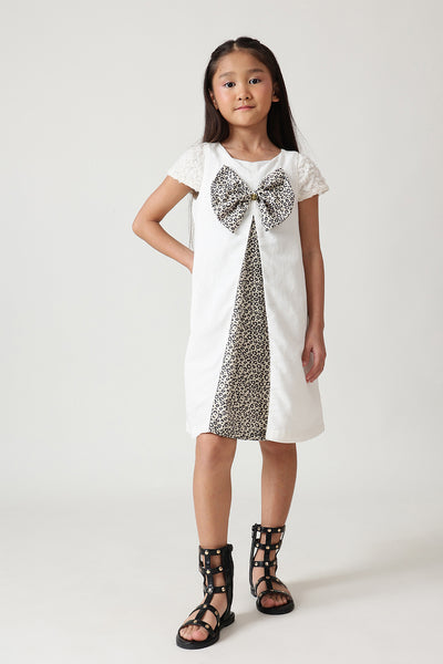 Girls Off-White A-Line Cap Sleeve Solid Dress by One Friday