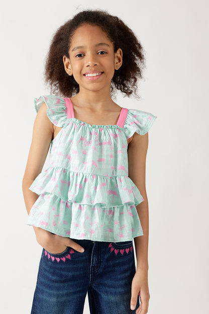 Girls Multicolor Regular Fit Sleeveless All-Over Print Top by One Friday
