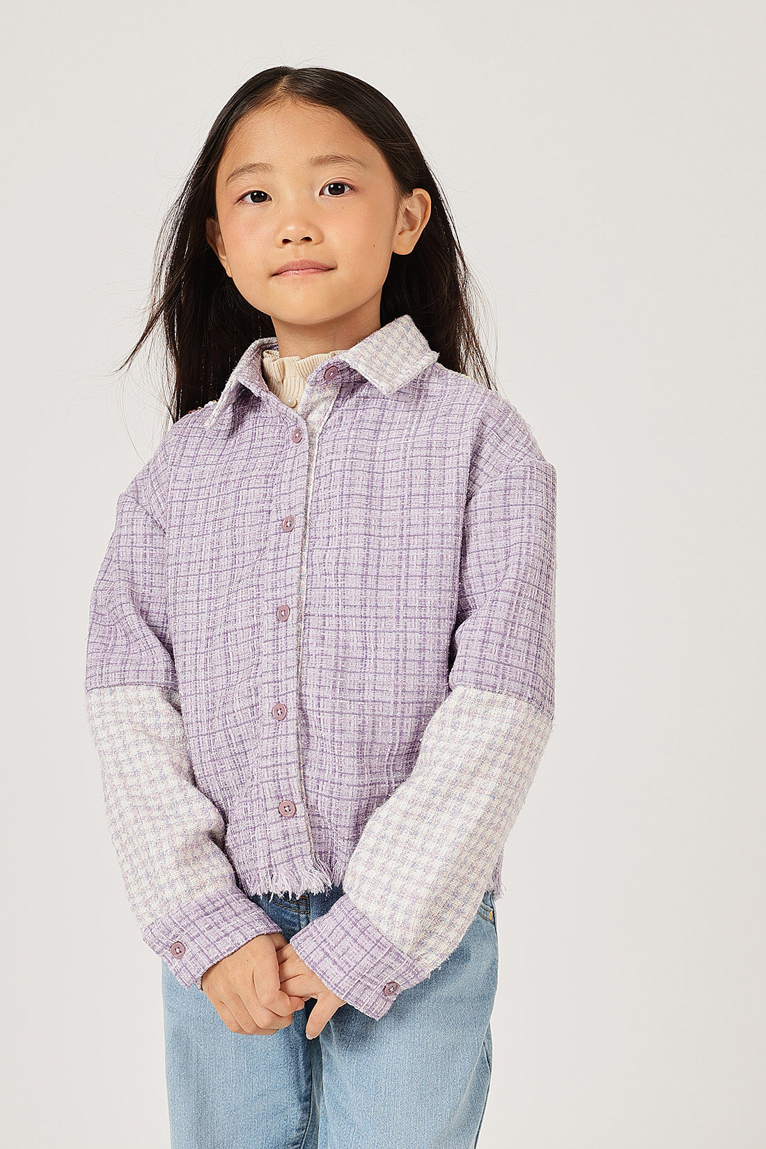 Girls Lilac Boucle Buttoned Shirt Collar Overshirt
