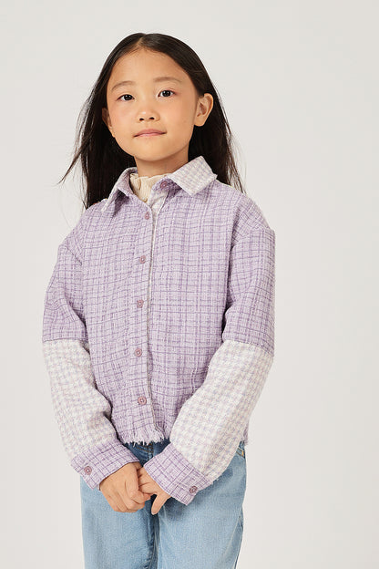 Girls Lilac Boucle Buttoned Shirt Collar Overshirt