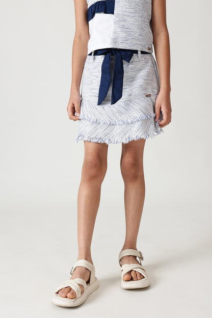 Girls Navy Blue Regular Fit Textured Skirt by One Friday