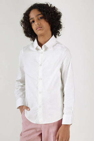 Boys White Regular fit Full sleeve Solid Shirt By One Friday