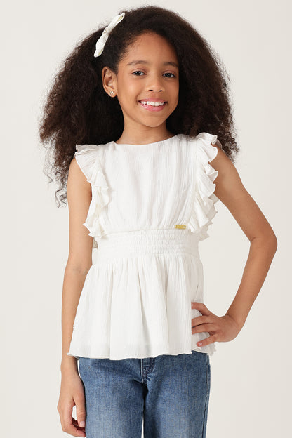 Girls Off-White Regular Fit Sleeveless Solid Top by One Friday