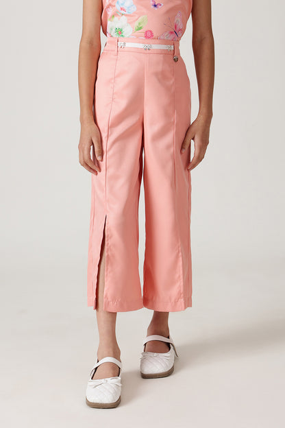 Girls Peach Flared Solid Trouser by One Friday