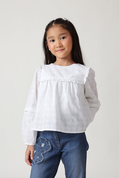 Girls White Regular Fit Full Sleeve Solid Tops By One Friday