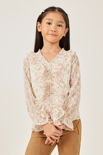 Girls Multicolor Abstract Print Woven Top