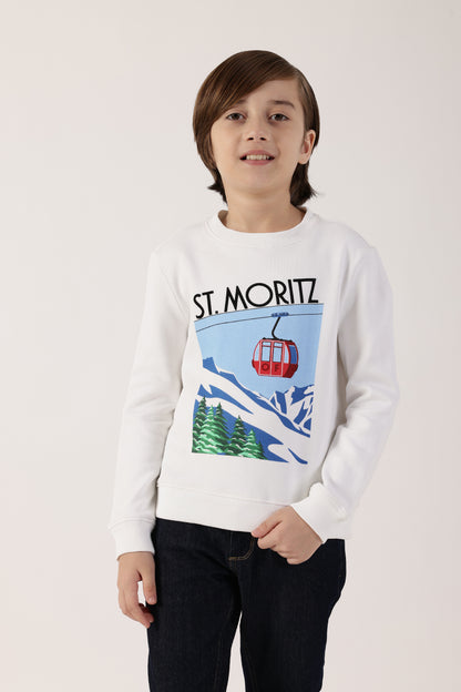 Boys White Sweatshirt – Full Sleeves Cotton Blend Knit | One Friday