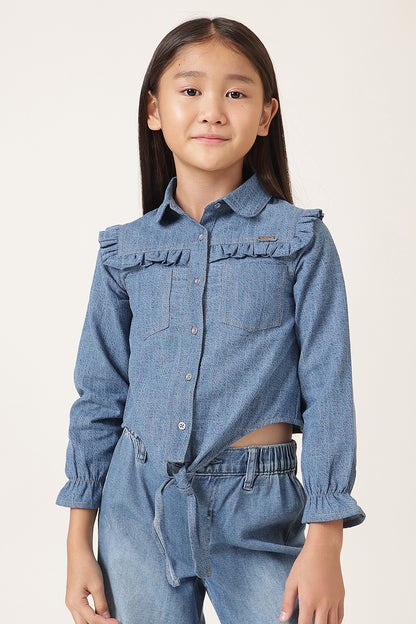 Girls Blue Denim Shirt Style Top