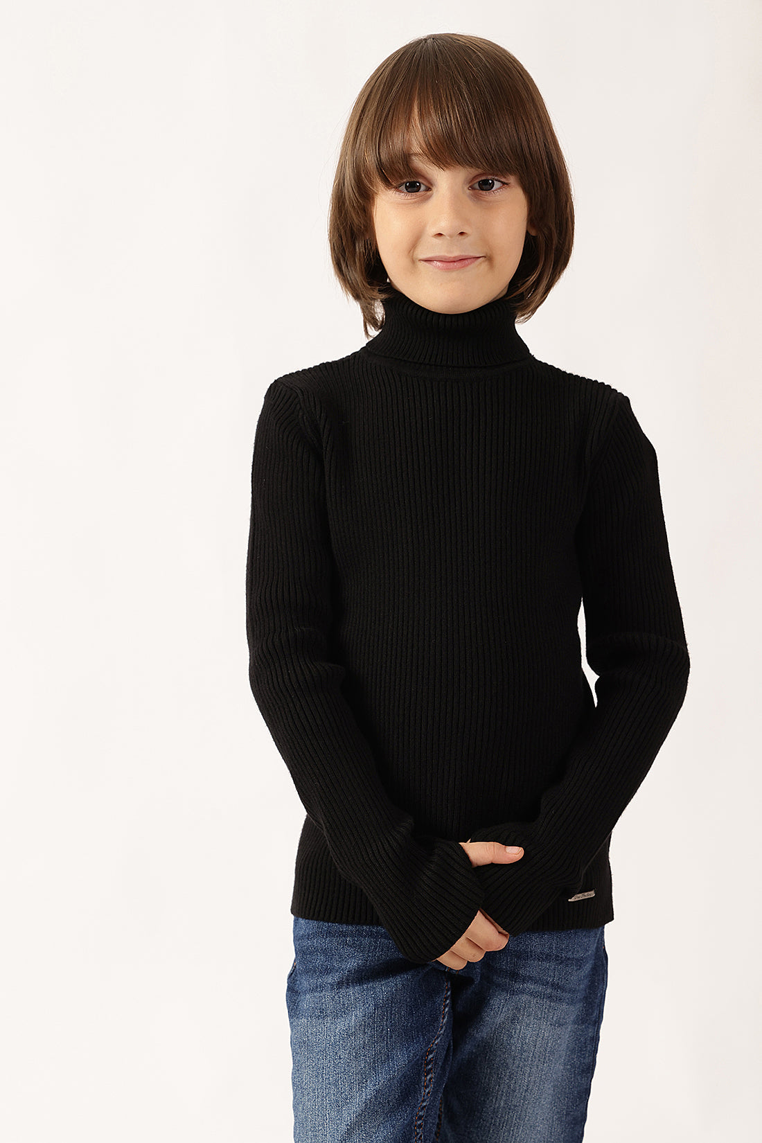Boys Black Turtle Neck Jumper