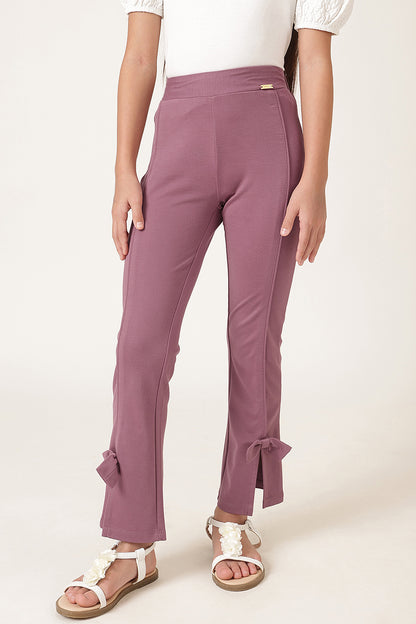 Girls Peach Solid Cotton Casual Jeggings