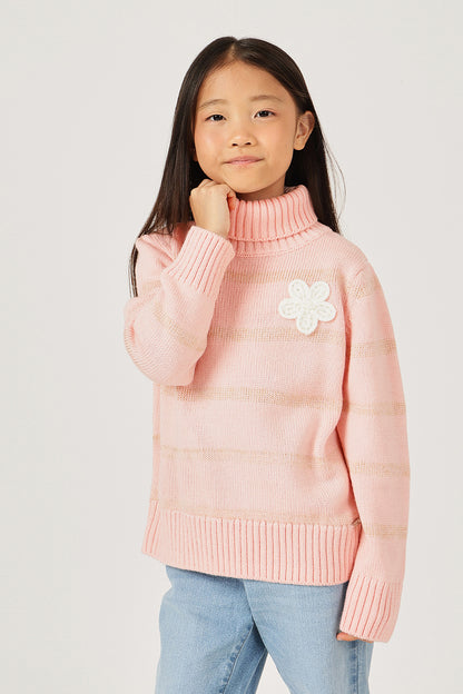Girls Pink High Neck Knit Sweater