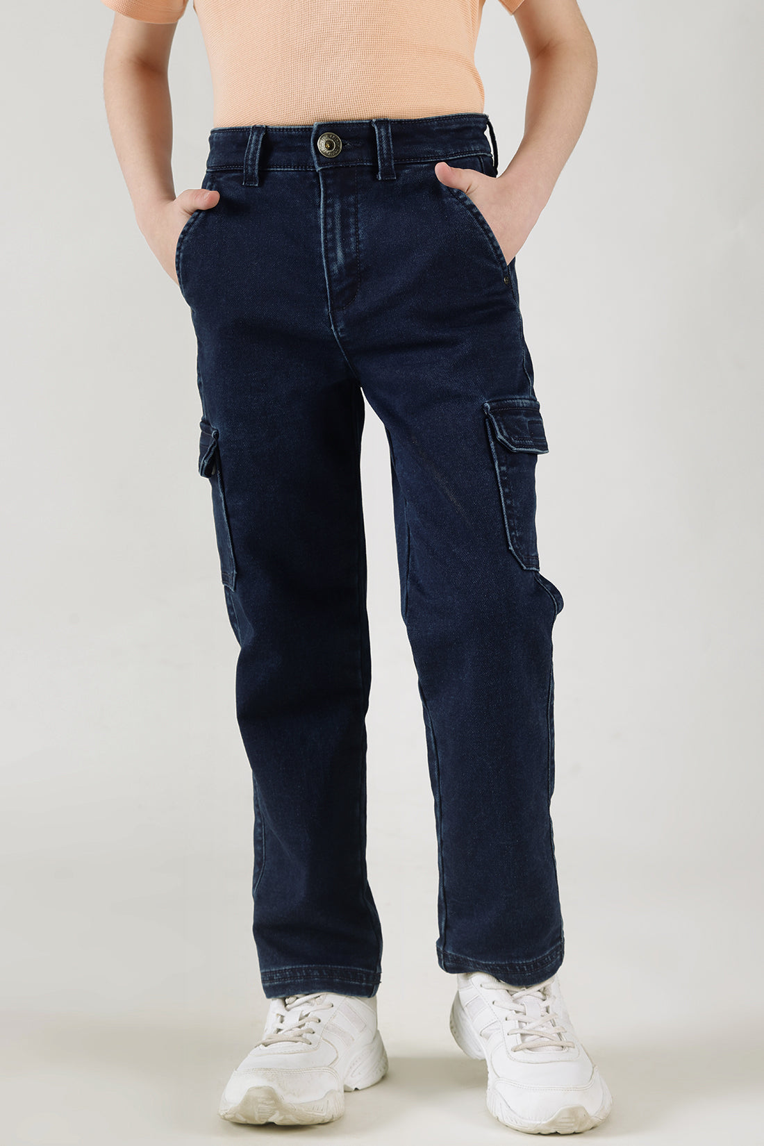 Boys Navy Blue Regular Fit Solid Denim Jeans by One Friday