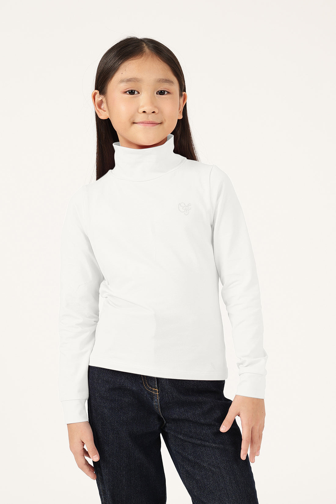 Girls Off White High Neck Full Sleeve T-Shirt