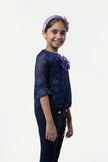 One Friday Kids Girls Navy Blue Star Printed Top With Bow