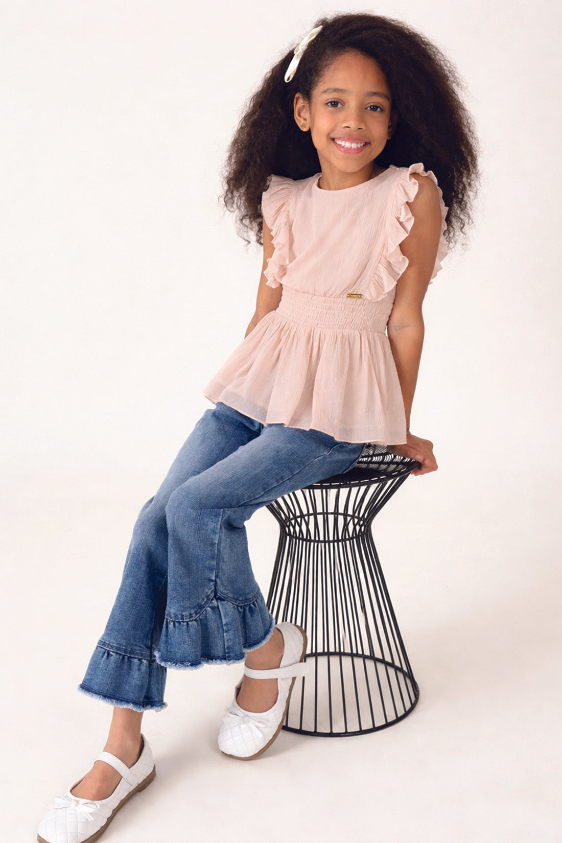 Girls Peach Solid Summer Top