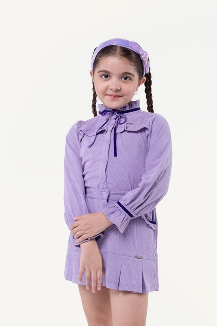OneFriday Varsity Chic Lilac Corduroy Top with Ribbons for Girls