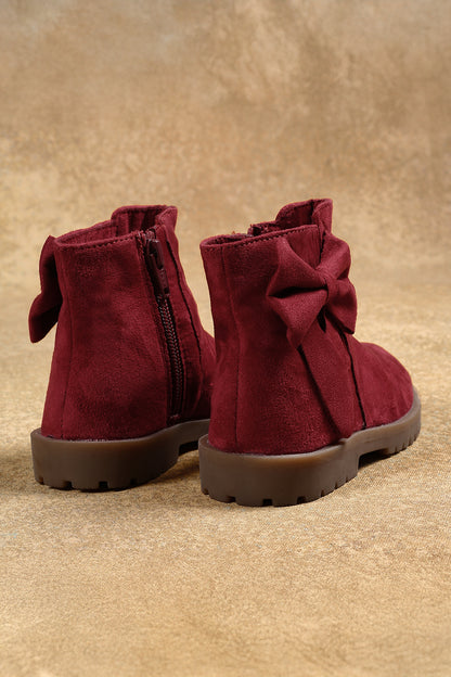 Girls Maroon Solid Boots