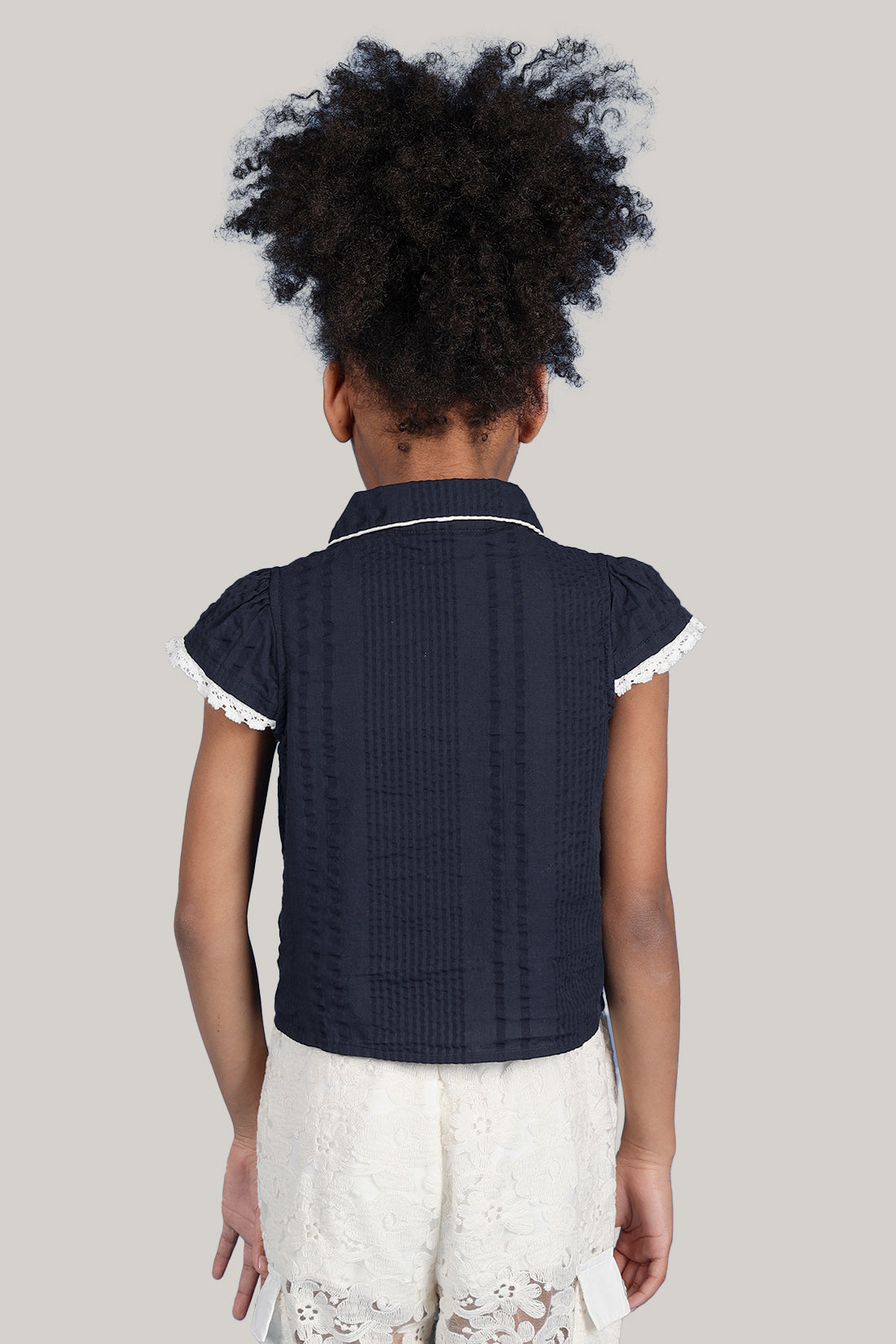 Girls Navy Blue Embroidered Knit Top