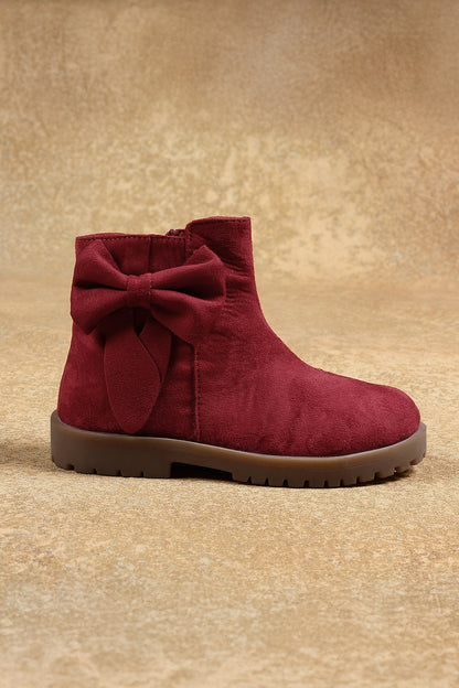 Girls Maroon Solid Boots