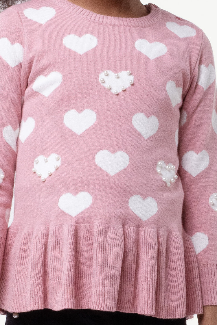 Pink  Heart Print Sweater