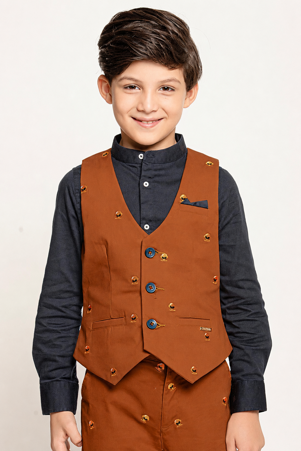 Boys Rust V-Neck Waist Coat