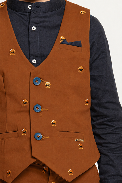 Boys Rust V-Neck Waist Coat