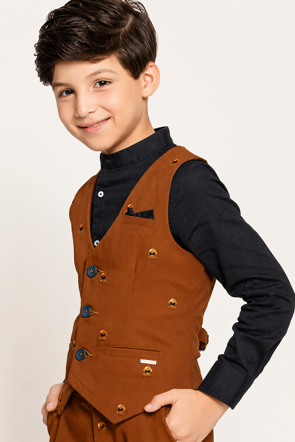 Boys Rust V-Neck Waist Coat