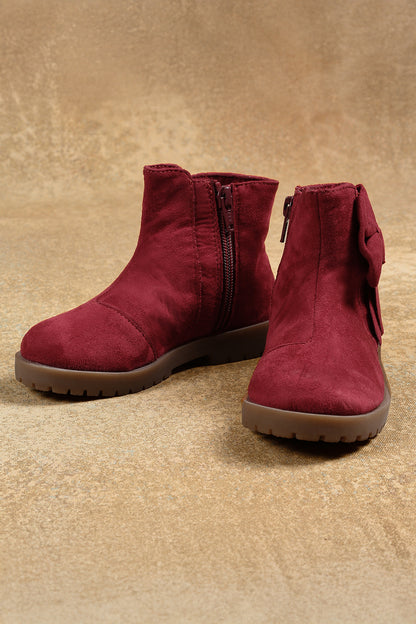 Girls Maroon Solid Boots