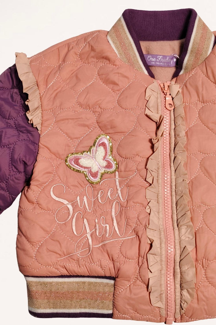 Kids Girls Peach Heart Shape Quilted Jacket