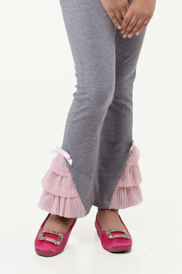 Varsity Chic Grey Bell Bottoms with Baby Pink Frills