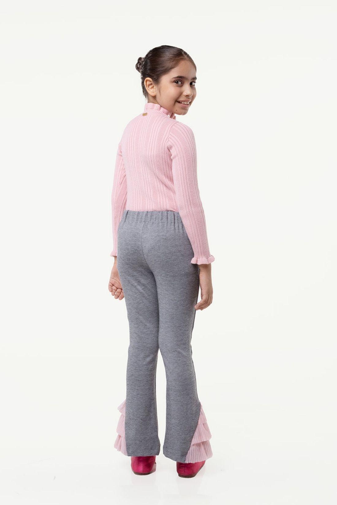 One Friday Varsity Chic Grey Bell Bottoms with Baby Pink Frills