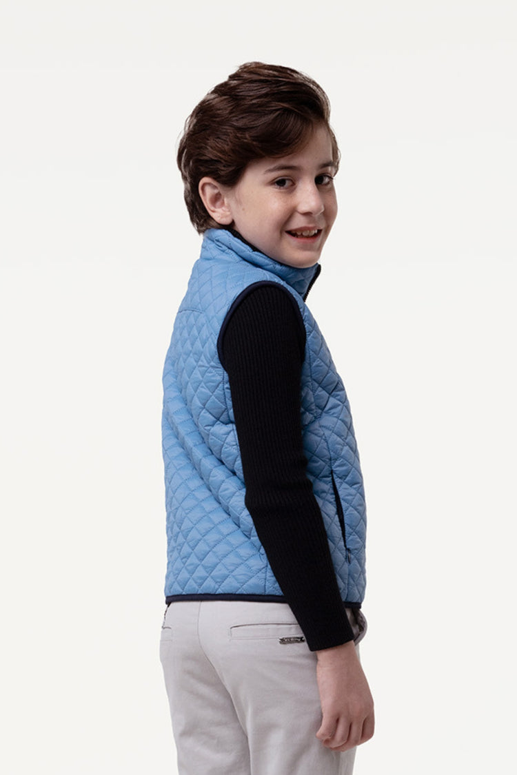 Kids Boys Half Sleeve Blue Quilted Jacket