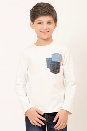 One Friday Kids Boys Off White Knitted Cotton T-shirt