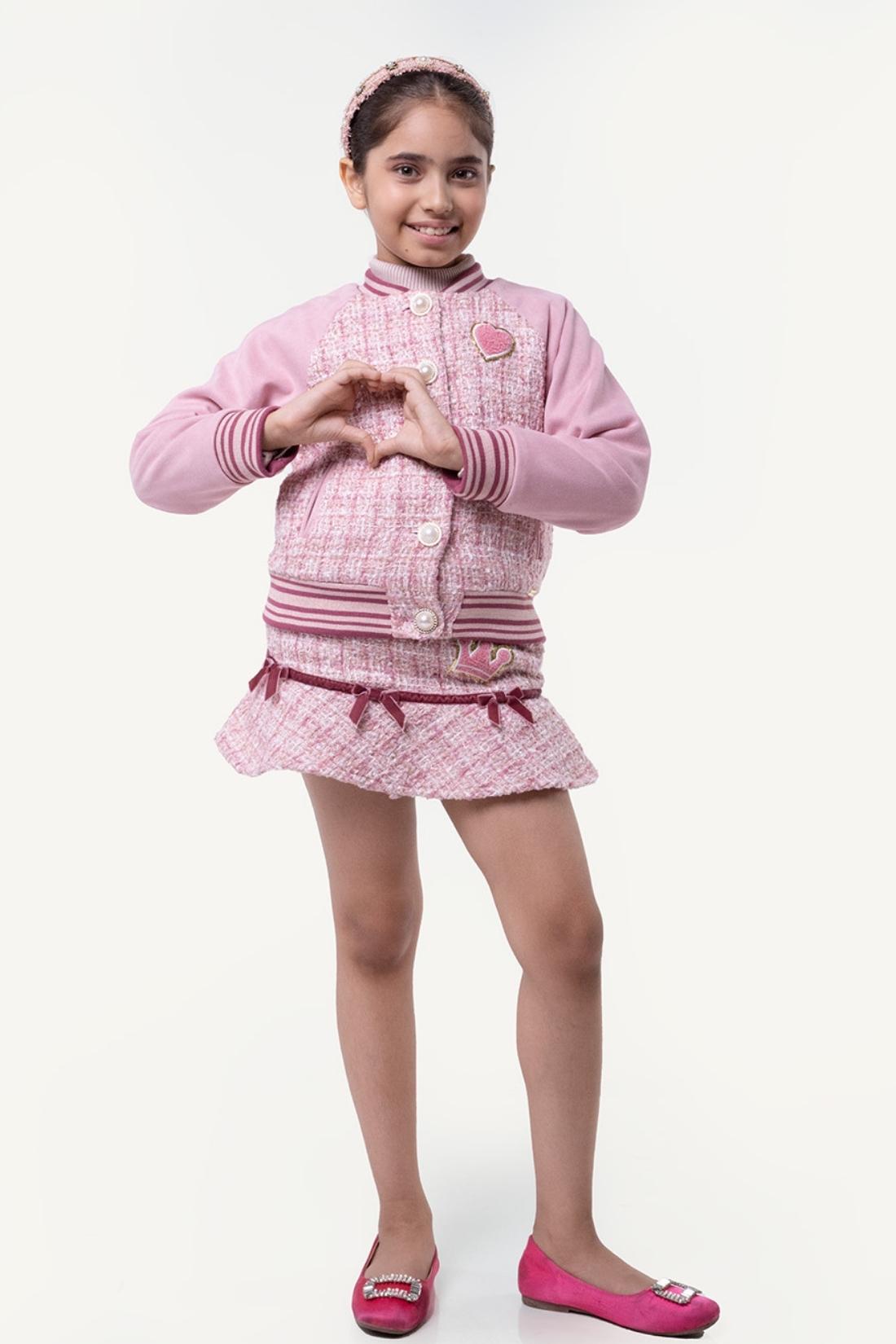 Girls Pink  Boucle Jacket