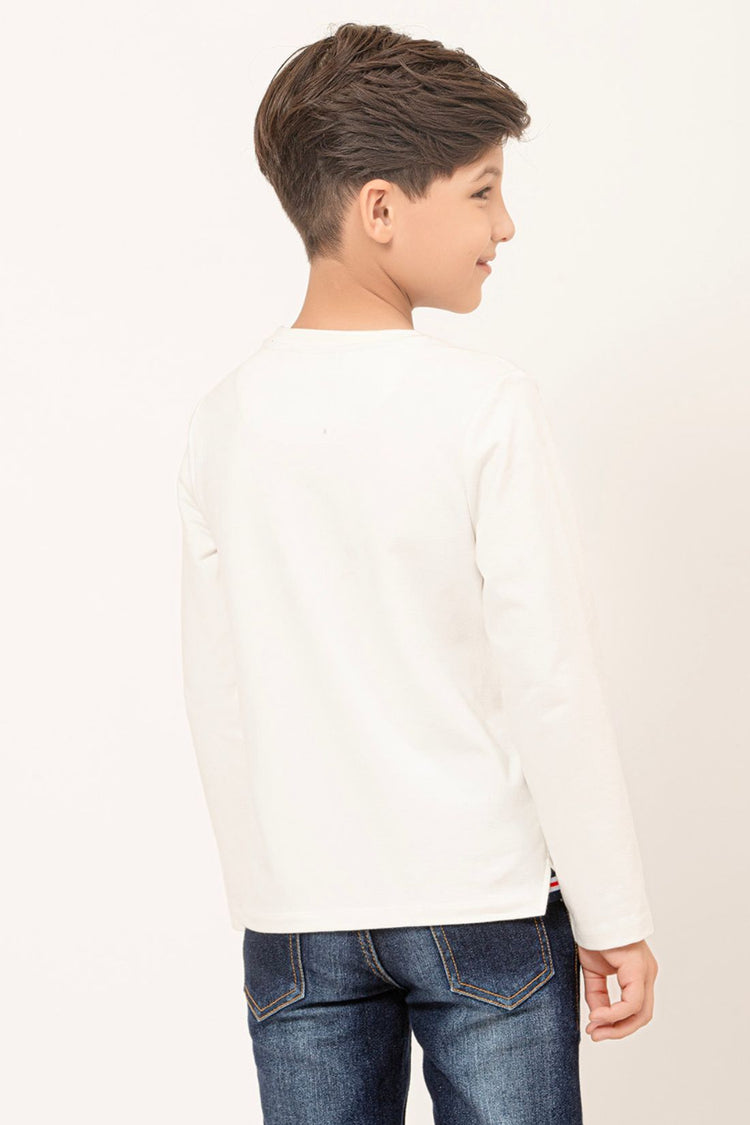 Kids Boys Off White Knitted Cotton T-shirt