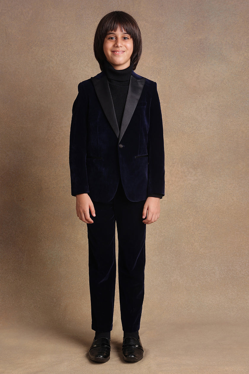 Kids Boys Navy Blue Velvet Piece Suit Set One Friday World