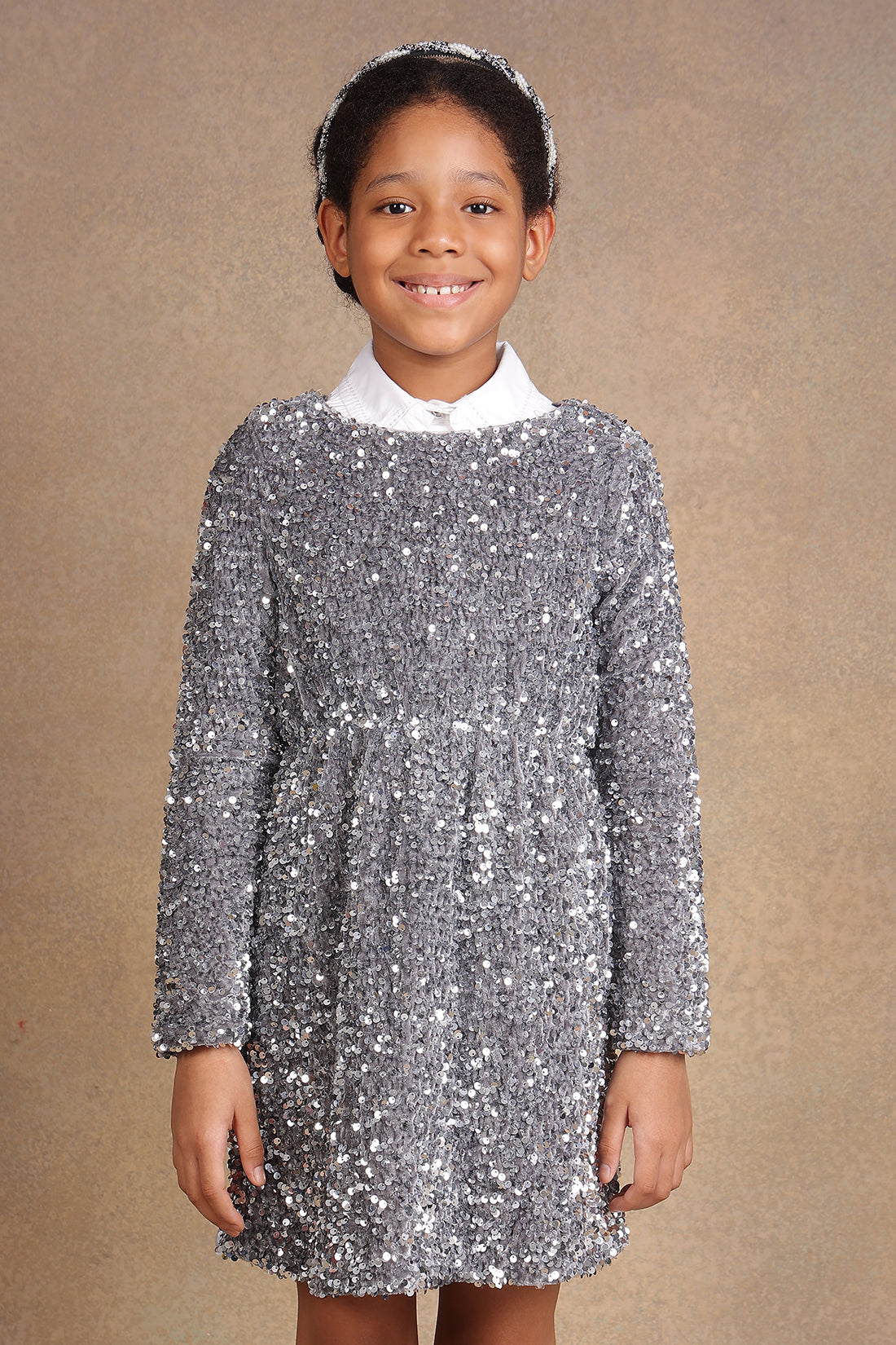 Girls Grey Sequinned Dress