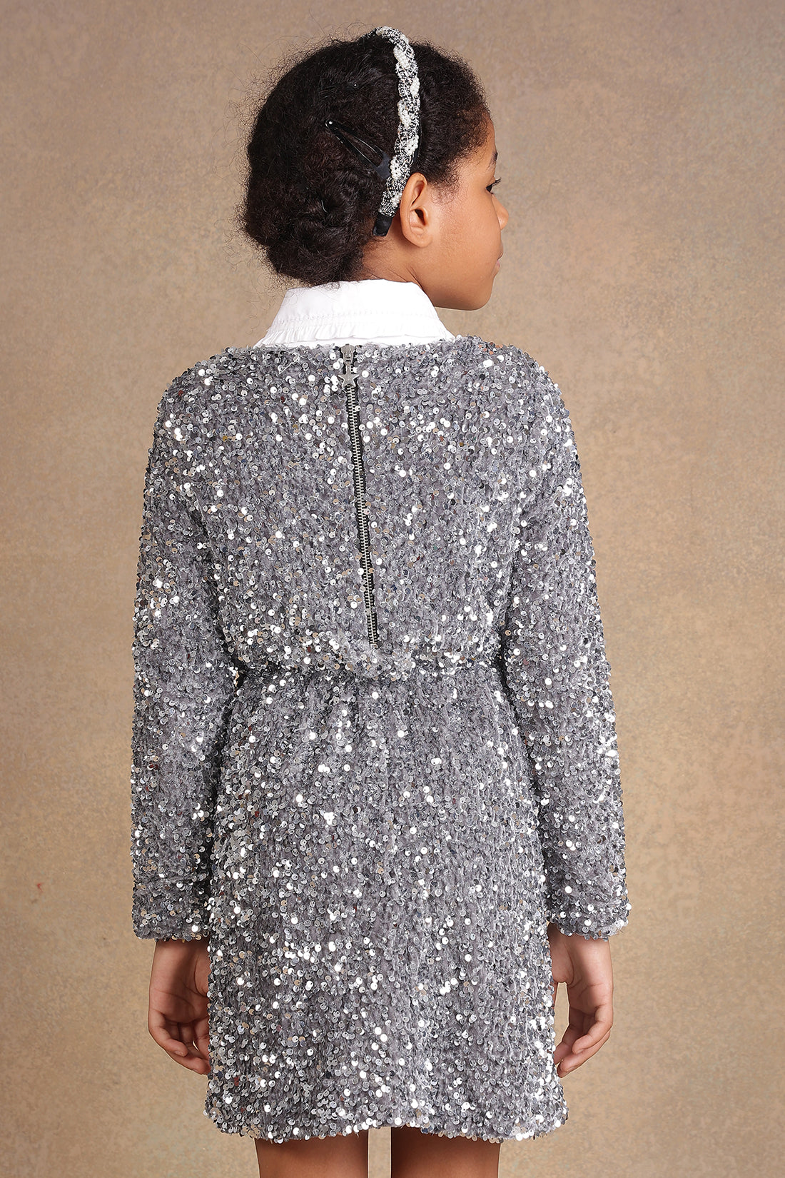 Girls Grey Sequinned Dress