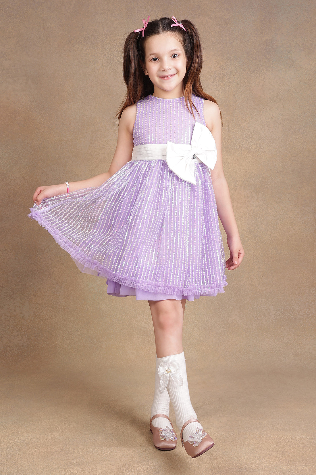 One Friday Kids Girls Lilac Soft-Sequined Dress – One Friday World
