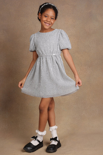 One Friday Kids Girls Silver Sequinned Dress