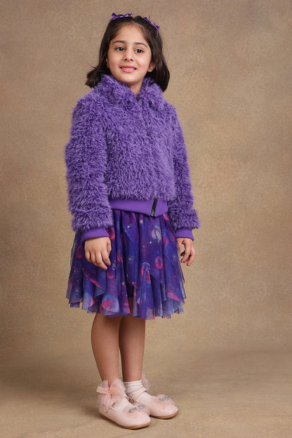 One Friday Kids Girls Purple Fur Jacket