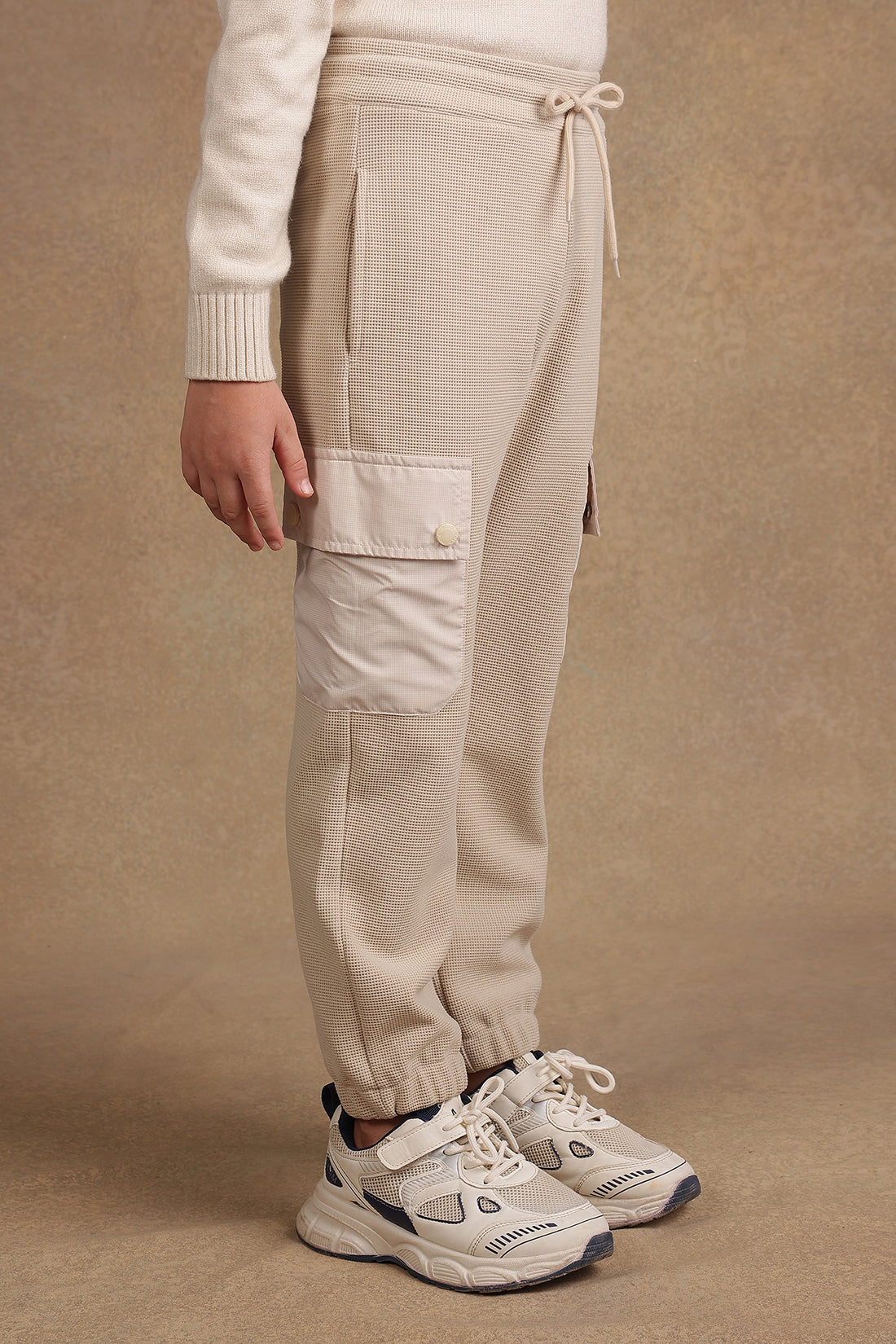 One Friday Kids Boys Beige Knitted Track Pants