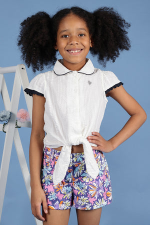 One Friday Kids Girls White  100% Cotton Cap Sleeves Top with Edge Lace