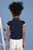 One Friday Kids Girls Navy Blue Cotton Cap Sleeves Top with Edge Lace