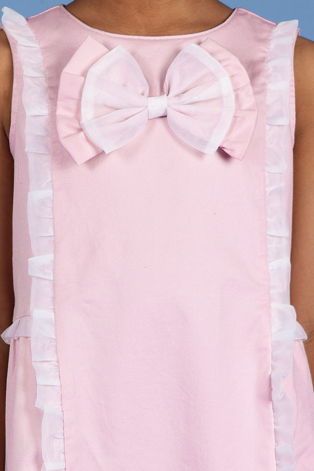 One Friday Kids Girls Pink Cotton Sleeveless Dress With Frills & Bow